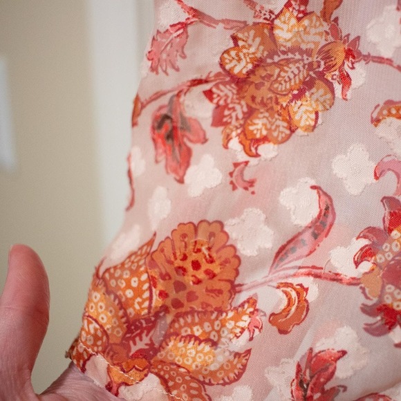 (W Medium) Ophelia Roe Paisley Button Pattern Blouse Orange Red Vintage Look - Picture 5 of 8